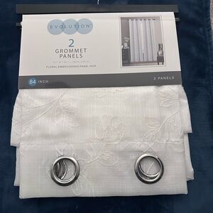 White Floral Embroidered Grommet Curtain‎ Panels